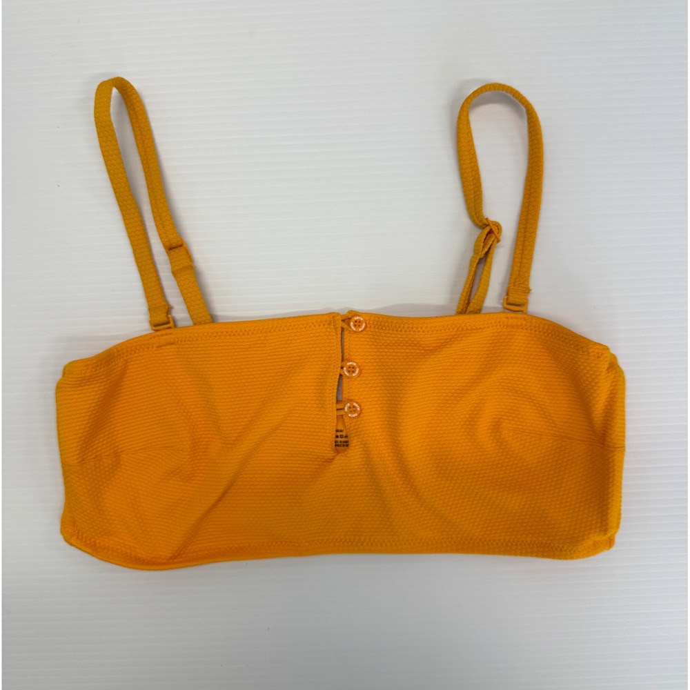 Aerie Women Orange Textured Bandeau Bikini Top Button Front Size L